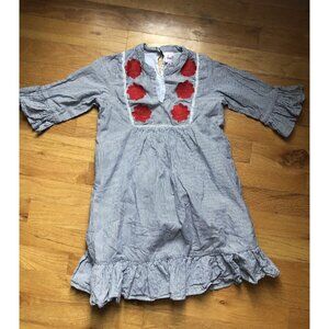 Cheeni  Striped Dress/ cover up With Embroidered Flowers Size 6